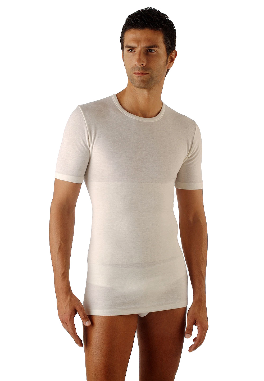 Men's merino wool and cotton short sleeve thermal vest with back support