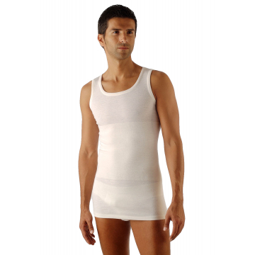 Men's merino wool and cotton sleeveless thermal vest with back support