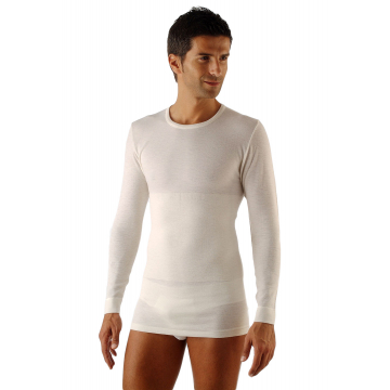 Men's merino wool and cotton long sleeve thermal vest with back support