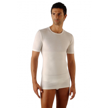 T-shirt thermique à manches courtes homme avec ceinture lombaire élastique - en laine et coton
