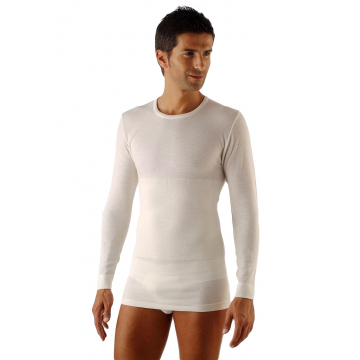 T-shirt thermique à manches longues homme avec ceinture lombaire élastique - en laine et coton